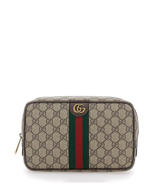 Gucci Gray 'Ophidia' Clutch With Gg Plate Details On The Front And Web Detail On The Front for men