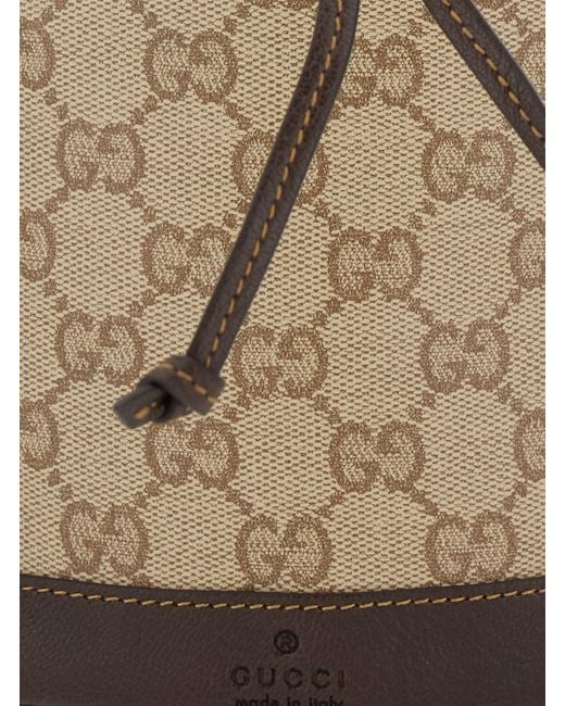 Gucci Natural Crossbody Bag With Drawstring Closure And Web Stripe