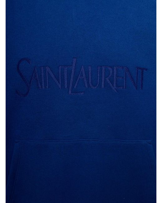 Saint Laurent Blue Embroidered Hoodie for men