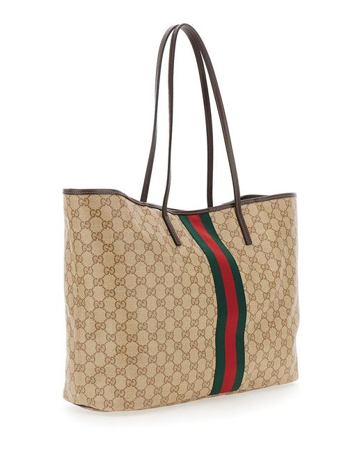 Gucci Natural 'Essence' Tote Bag With Maxi Web Stripe And Automatic Butt