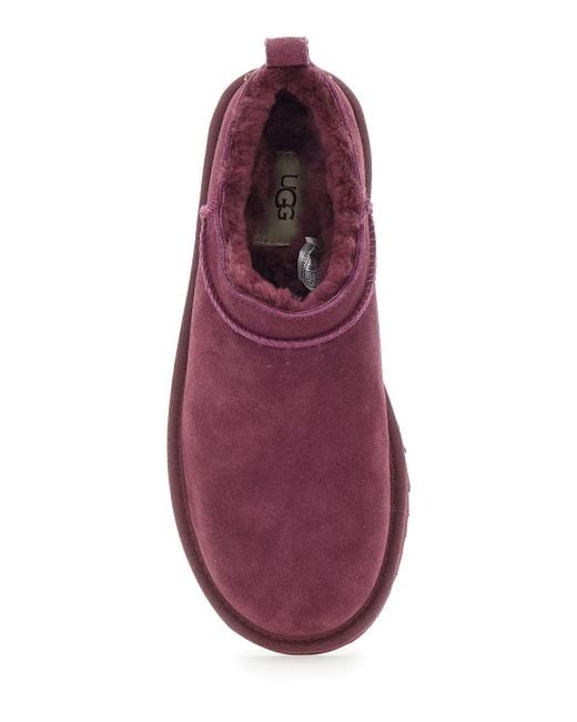 Ugg Purple “Classic Micro” Ankle Boots With Logo Embossed
