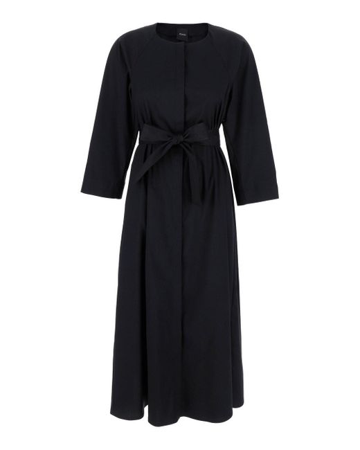 Plain Black Long Dress With Belt