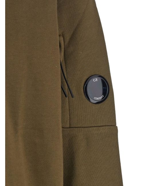 C P Company Green Crew Neck Sweater With Logo Plaque On The Sleeve for men
