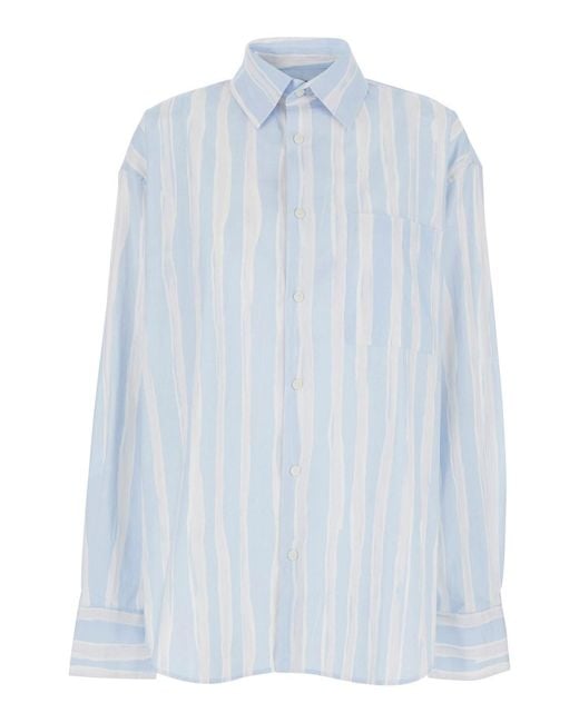 Jacquemus Blue 'La Chemise Camargue' Light Shirt With Classic Collar And All-Over Striped Motif for men