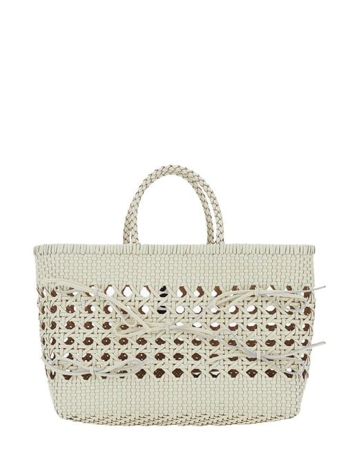 OSOI Metallic 'Biscuit Tote' Handbag With Double Round Handles And Woven