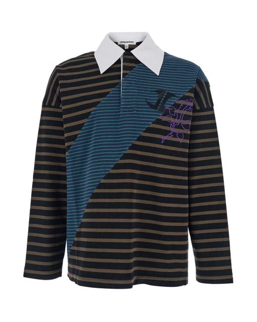 Polo A Maniche Lunghe Con Ricamo Logo Sul Fronte E Motivo A di JORDANLUCA in Black da Uomo