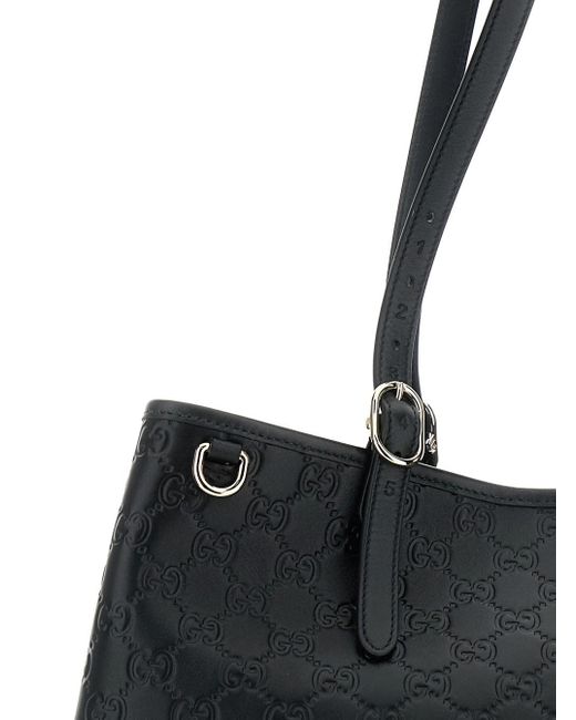 Gucci Black 'Gg Emblem' Big Tote Bag With Two Top Handles And All-Over Gg Embroidery