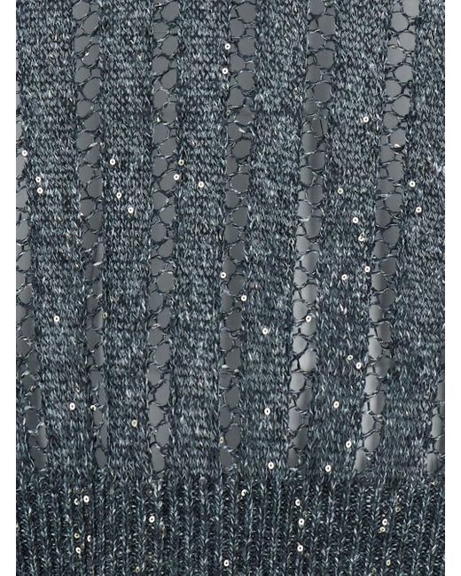 Brunello Cucinelli Gray Sequin T-Shirt With V Neck