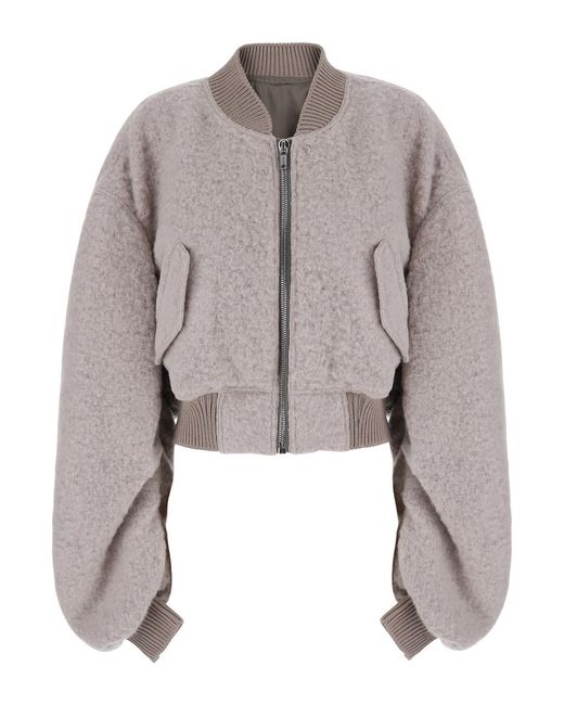 Rick Owens Gray 'Secchia Flight' Faded Bomber Jacket With Ruched Sleeves And Cropped Design