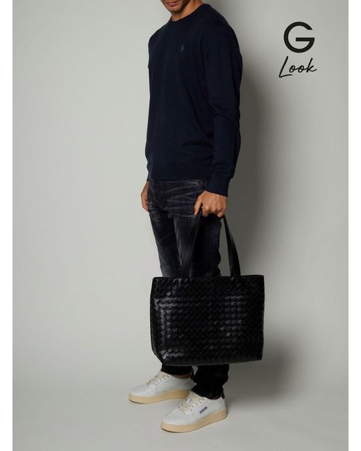 Bottega Veneta Black 'Small Intrecciato' Tote Bag With Zip Closure