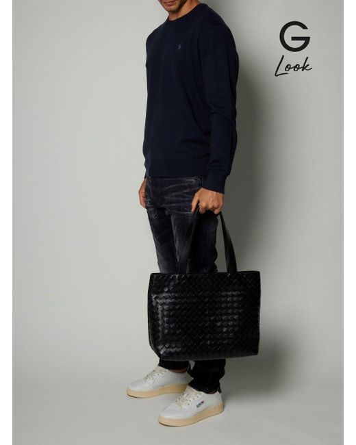 Bottega Veneta Black 'Small Intrecciato' Tote Bag With Zip Closure In for men