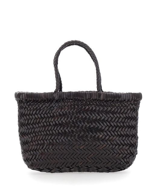 Dragon Diffusion Black Handbag 'Flat Gora' Mini With Two Top Handles And Eco