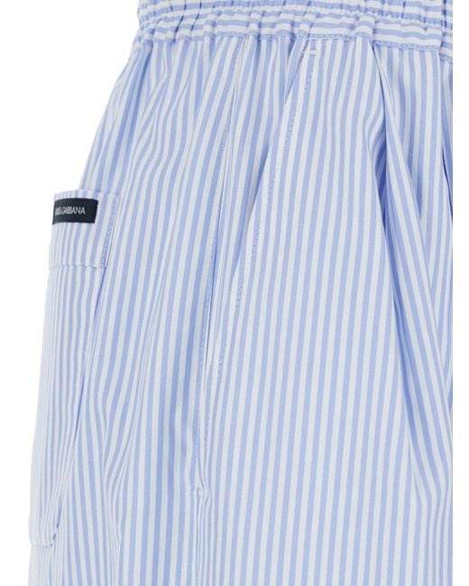 Dolce & Gabbana Blue Dolce & Gabbana Light Pants With Elasticated Waistband And Striped Pattern