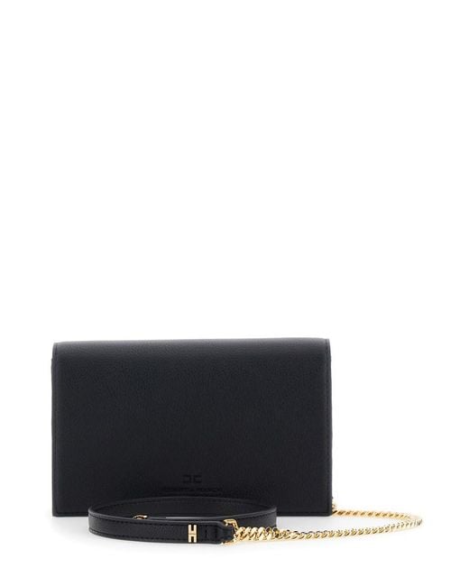 Elisabetta Franchi Gray Clutch With Logo Lettering On The Front And C