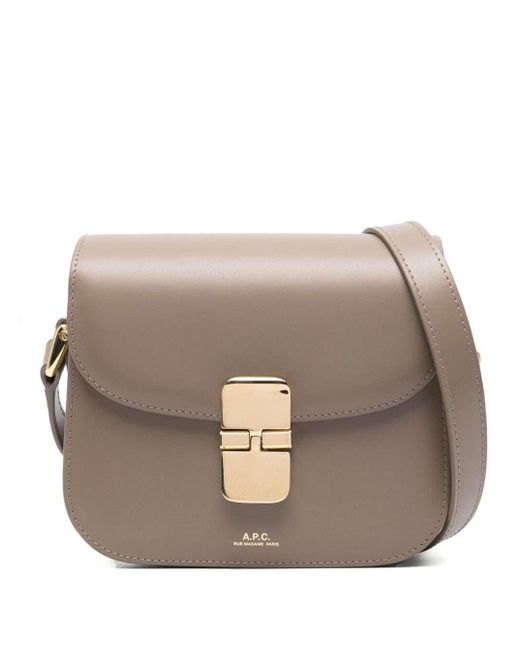 A.P.C. Gray 'mini Sac Grace' Beige Crossbody Bag With Logo Lettering Print In Leather Woman