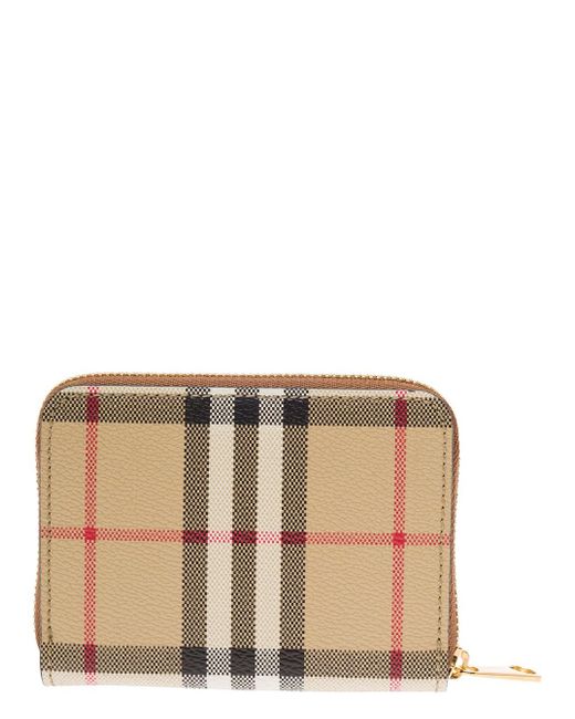 Burberry Natural Zip-Around Wallet With Vintage Check Motif