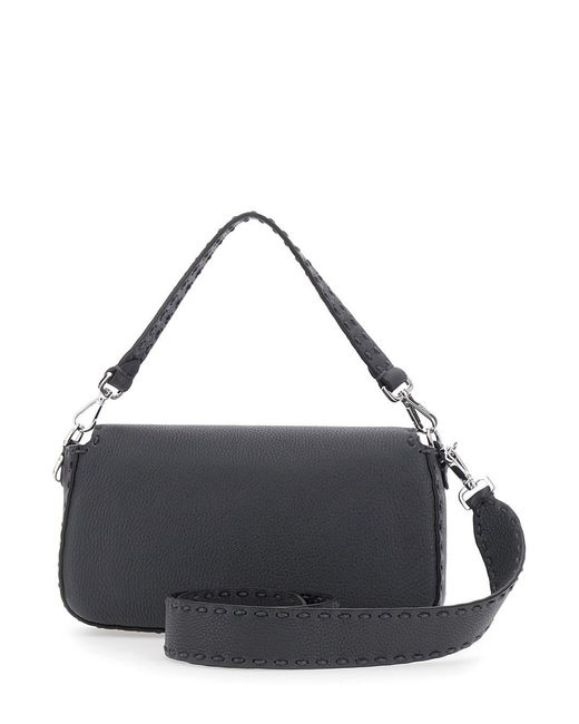 Fendi Black Â€Œbaguetteâ€ Shoulder Bag With Contrast Stitching for men