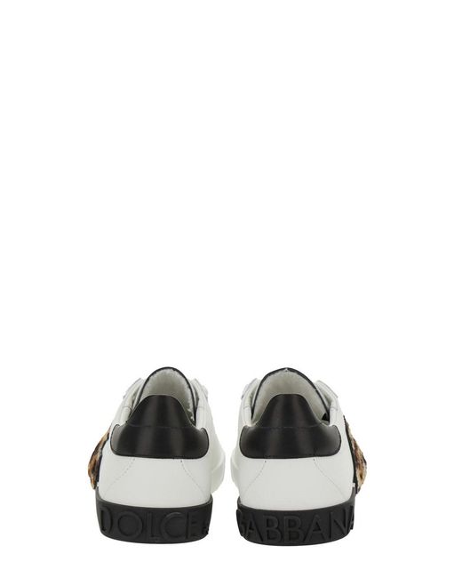 Dolce & Gabbana White Portofino Leather Sneaker With Perforated Logo