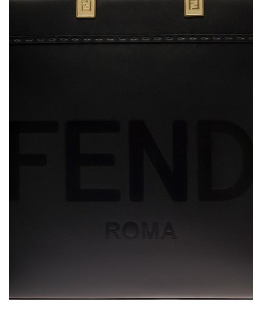 Fendi Black Sunshine Leather Handbag With Logo