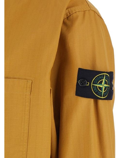 Stone Island Yellow Jacket With Classic Collar And Logo Patch On Sleev for men