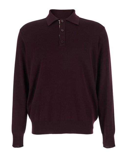 Polo Con Colletto Classico E Dettaglio Check di Burberry in Red da Uomo