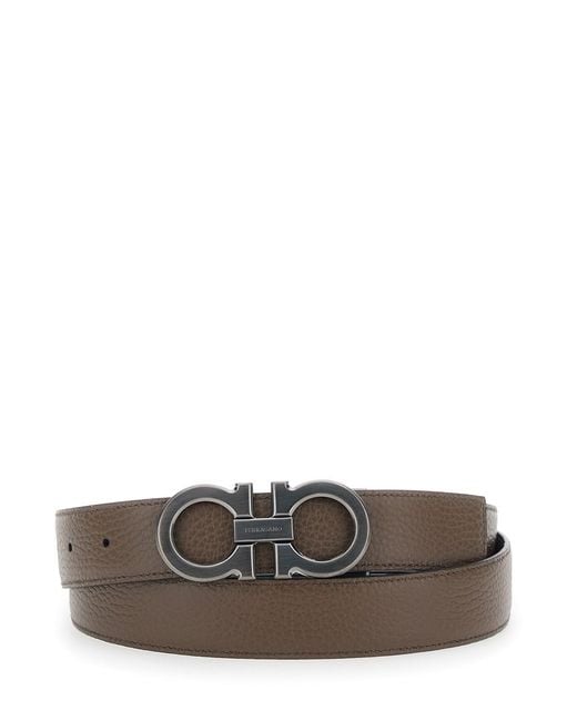 Ferragamo White Reversible Belt With Gancini Buckle for men
