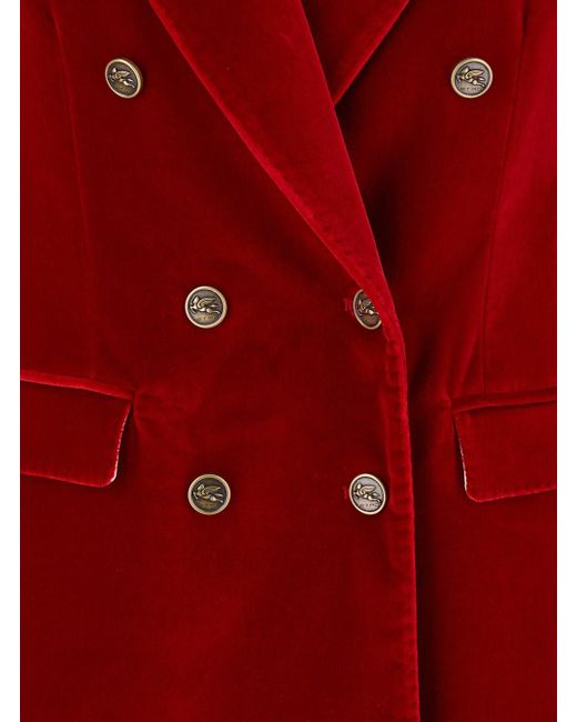 Etro Red Double-Breasted Jacket With Peak Revers