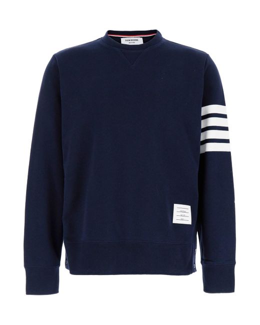 Thom Browne Blue Crewneck Sweatshirt With-Bar Detail for men