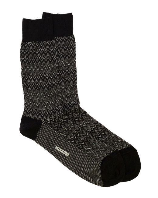 Missoni Black Socks With Signature Zig Zag Motiv In Cotton Man for men