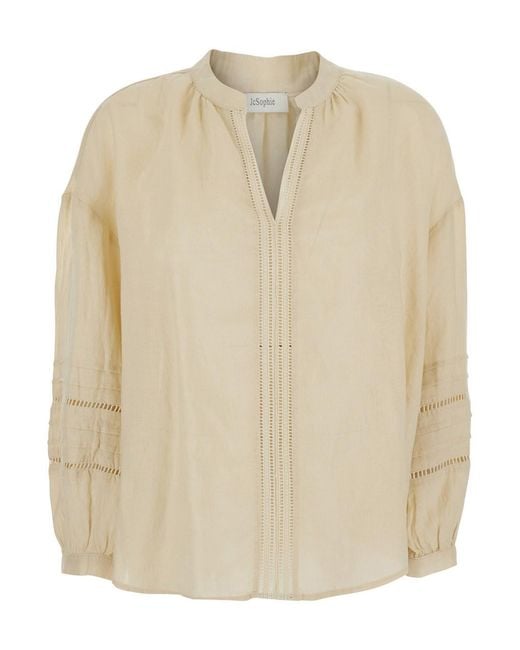 JC Sophie Natural 'Leslie' Blouse With Cut-Out Details And V-Neck