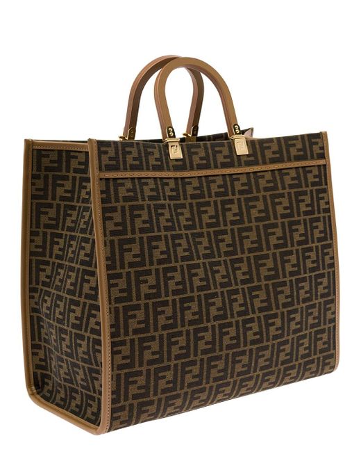 Fendi ' Sunshine Large' Browntote Bag With Embossed Logo