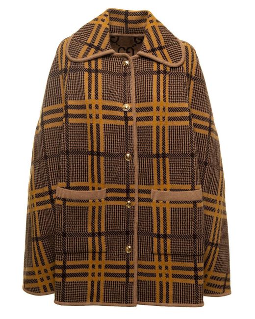 Gucci Brown Reversible Cape In Wool Multicolor Woman