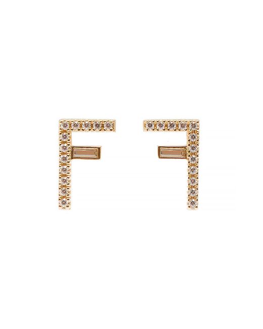 Fendi White First Gold-tone Earrings In Brushed Metal With Applied Zircons Woman