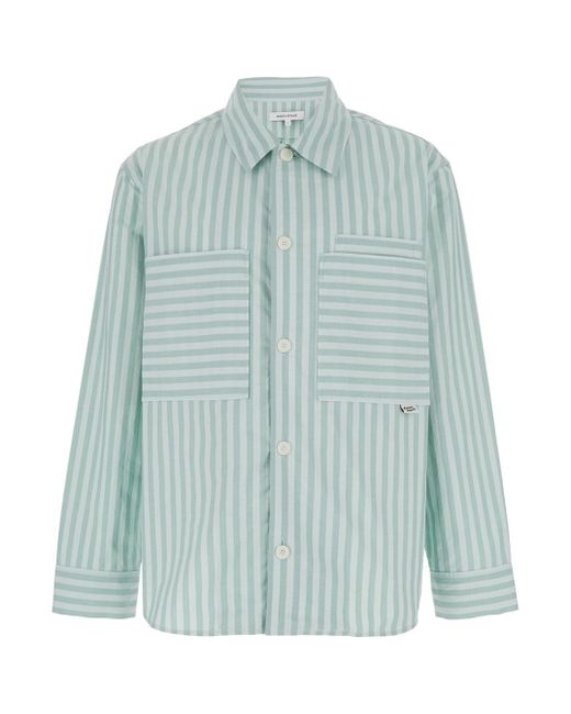 Maison Kitsuné Blue Green Striped Overshirt In Cotton Man for men