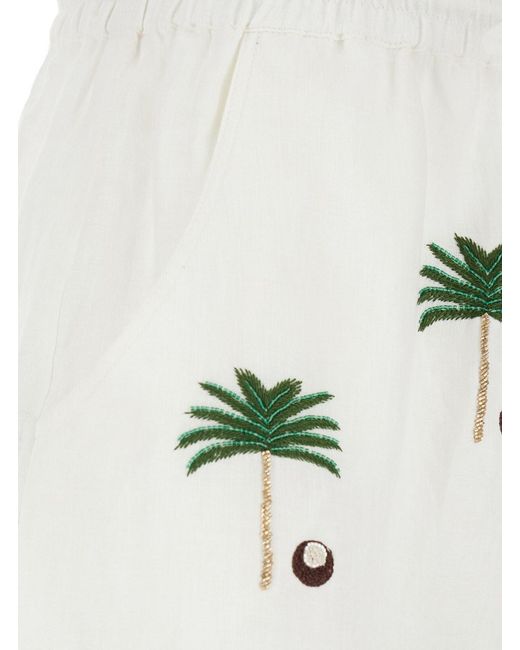 BENARAS BY CITRUS White Shorts With Elasticated Waist And Embroidery I
