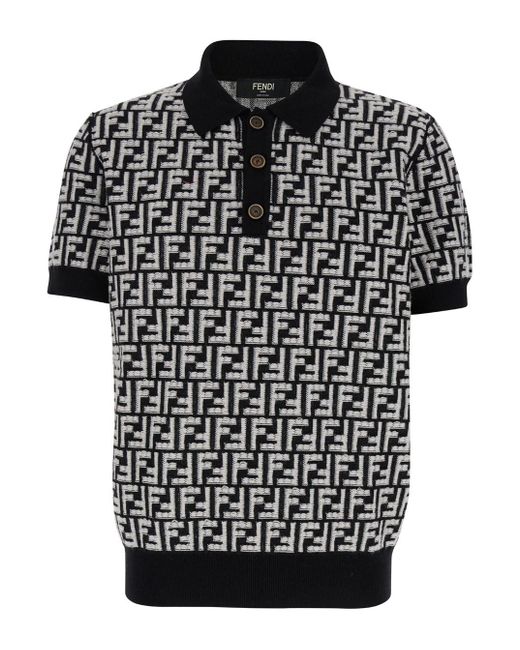 Fendi Black Polo Shirt With Ff Print for men