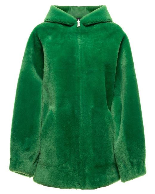 Blancha Green Reversible Ecological Fur Hooded Jacket Woman