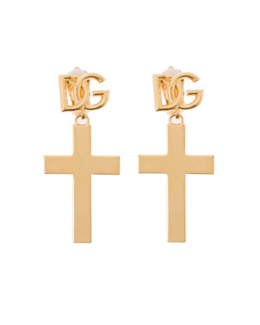 Dolce & Gabbana White Cross Logo Earrings