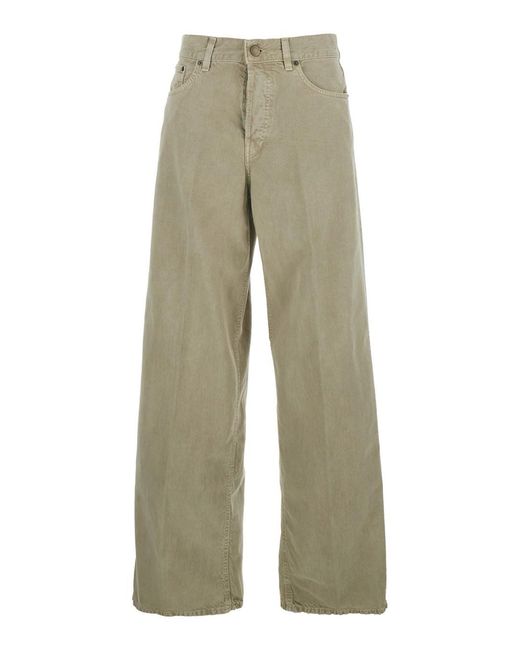 Haikure Green Khaki Jeans With Belt Loops And Logo Patch On The Back I