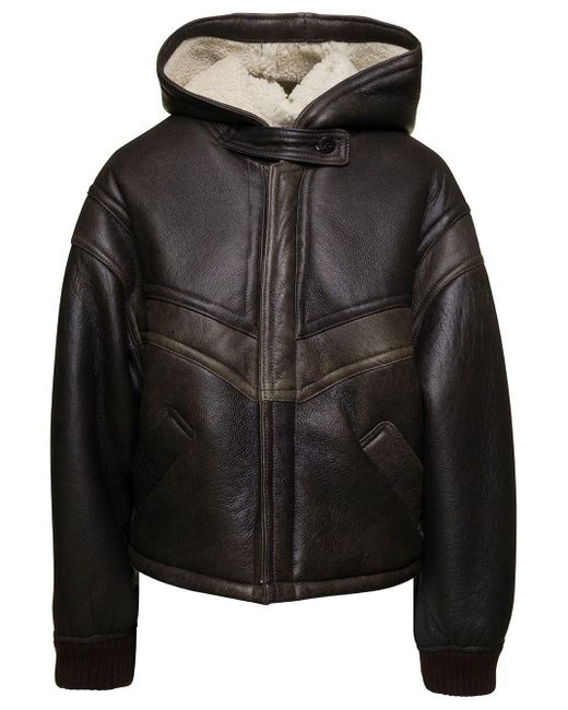 Giorgio Brato Black Shearling Jacket With Zip Fastening In Leather