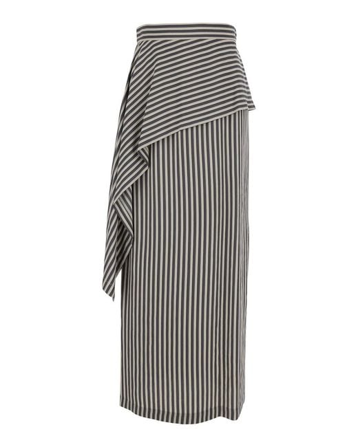 Tela Gray "Asymmetrical" Skirt With Striped Viscose For