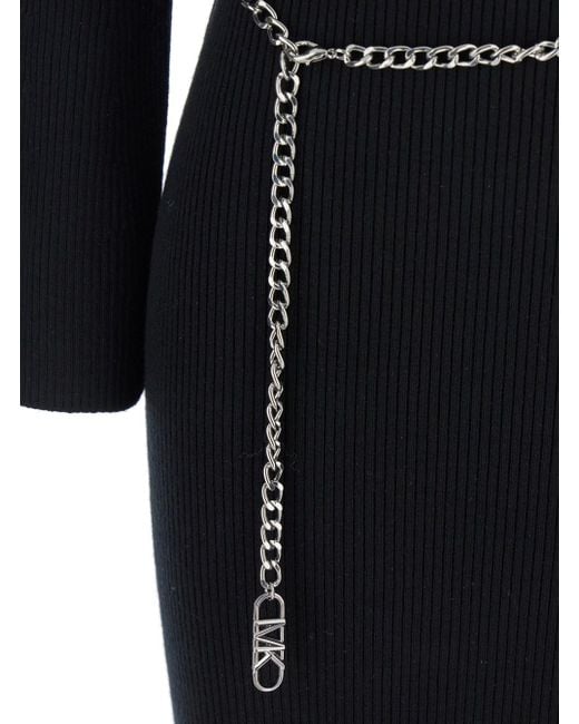 MICHAEL Michael Kors Black Dress With Chain Belt And Logo Plaque On Th