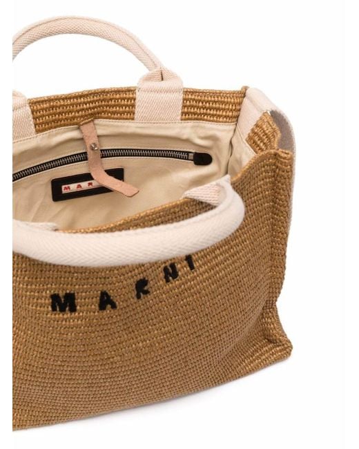 Marni Brown Small Two-Tone Raffia Effect Fabric Tote Bag