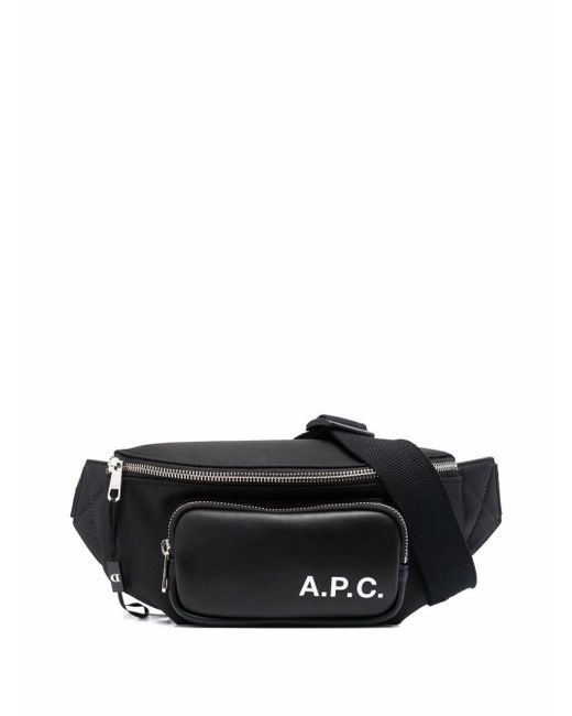 A.P.C. 'camden' Black Fanny Pack With Contrasting Logo Print In Nylon Man for men