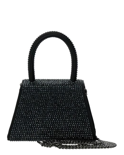 Self-Portrait Black Micro Handbag With All-Over Rhinestone And Bow In