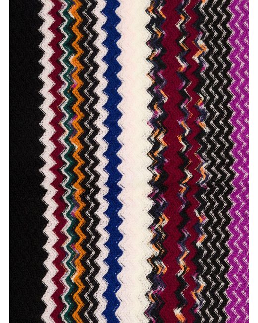 Missoni Black Multicolor Scarf With Zigzag Motif And Fringed Hem In Wool Blend Woman