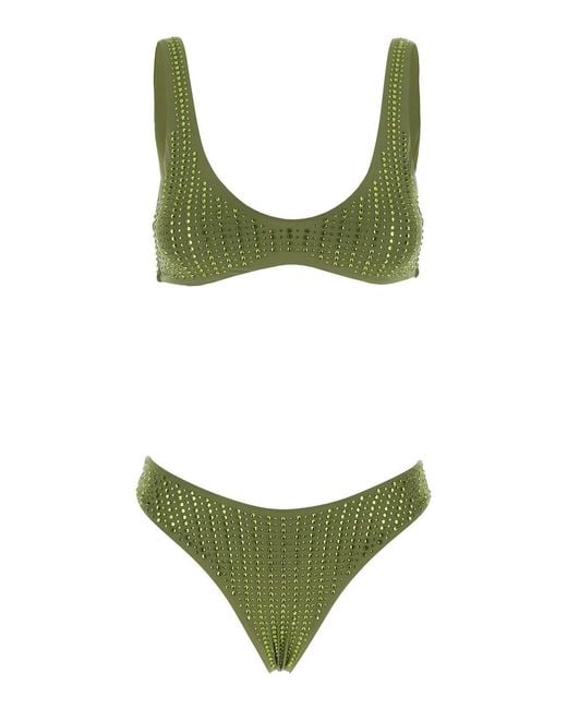 VENUJA Green High-Cut Bikini With Brazilian Cut Brief And All-Over