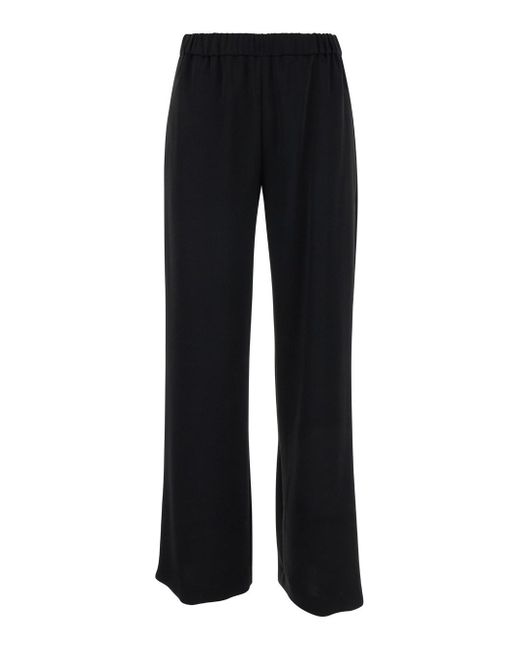 Plain Black Relaxed Pants With Elastic Waistband