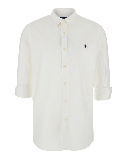 Polo Ralph Lauren White Shirt Oxford Slim Fit Cotton for men
