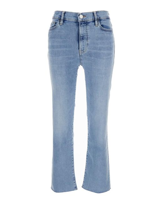 FRAME Blue 'Le High Straight' Light Jeans With Contrasting Stitching